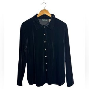 Harve Benard | Vintage Velvet Button Down | Black | Size Extra Large Womens